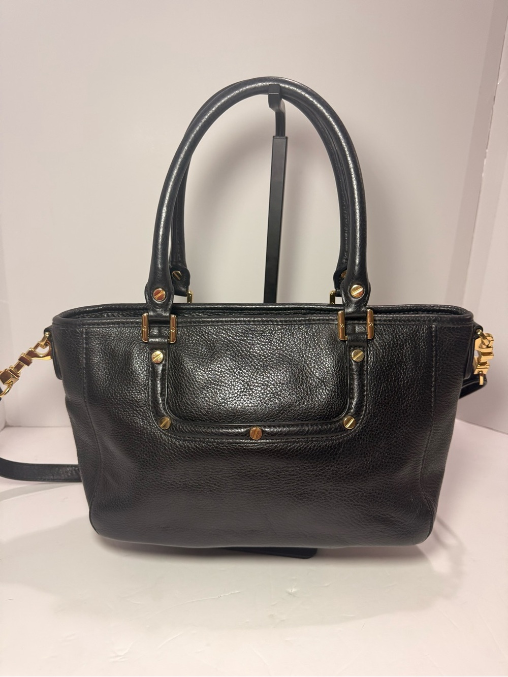 Tory Burch Amanda Black Pebbled Leather Satchel Crossbody Bag - Picture 3 of 12